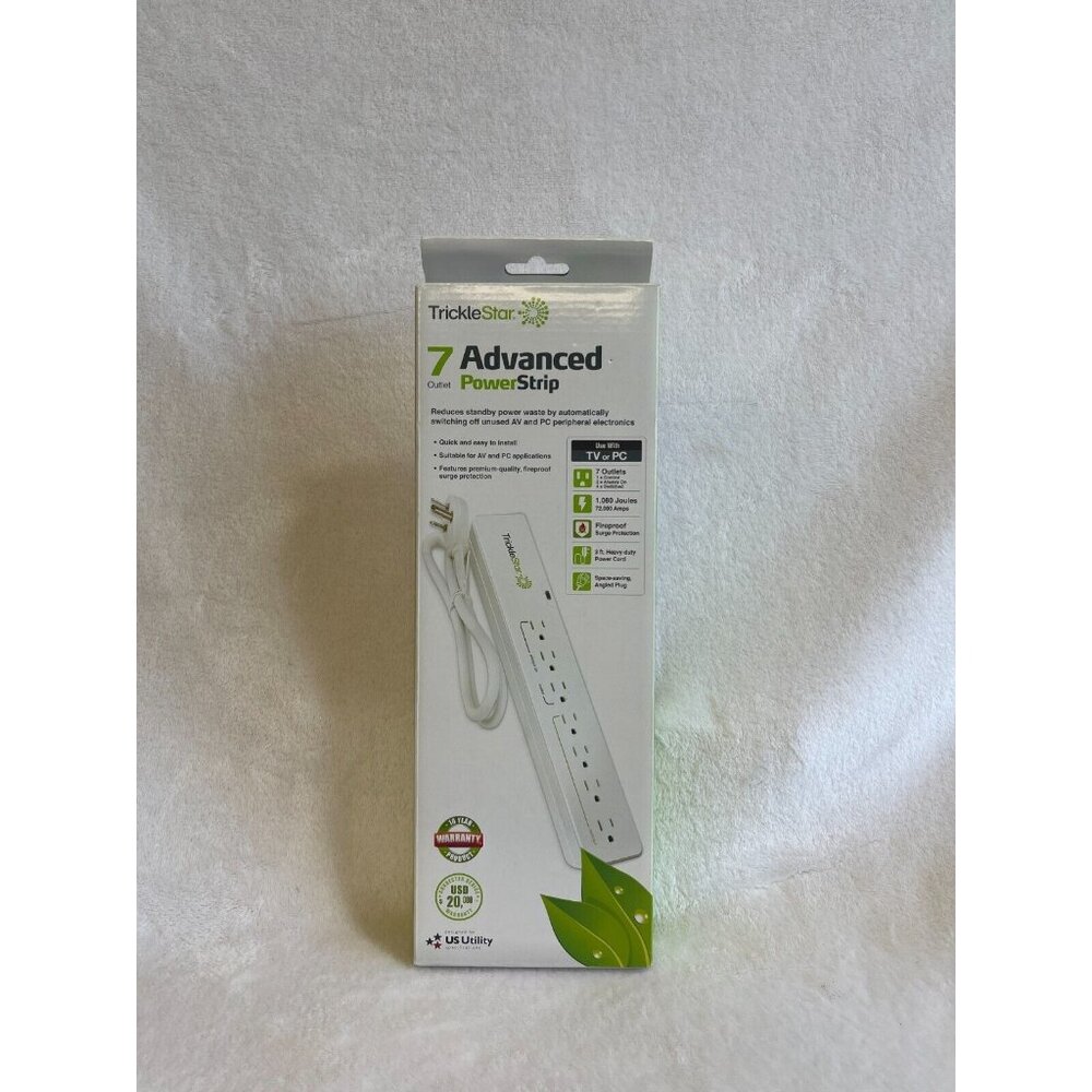 Trickle Star 7 Outlet Advanced Power Strip 540 Joules 3ft Cord‎ White with Box